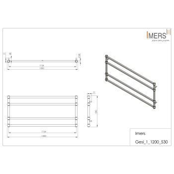 Kúpeľňový radiátor GESI 2 chróm 1200x530mm 305W Imers 2920CH