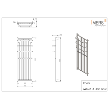 Kúpeľňový radiátor MINAS 3 čierny 430x1200mm 400W Imers 0432CZ