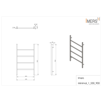 Kúpeľňový radiátor MINIMAL 1 chróm 530x900mm 195W Imers 2710