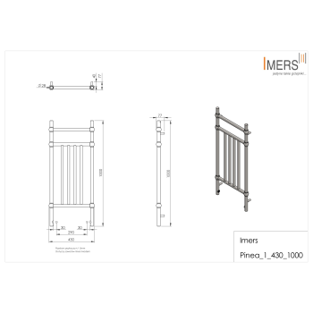 Kúpeľňový radiátor PINEA 1 čierny 430x1000mm 234W Imers 0512CZ