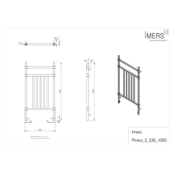 Kúpeľňový radiátor PINEA 2 čierny 530x1000mm 281W Imers 0522CZ