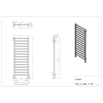 Kúpeľňový radiátor TELL 3 biely 430x1170mm 434W Imers 1132