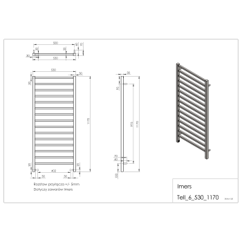 Kúpeľňový radiátor TELL 6 biely 530x1170mm 505W Imers 1162