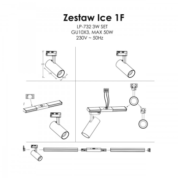 ICE SET 1F biela 3x50W GU10 Light Prestige rail kit